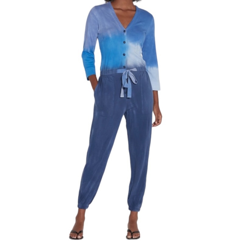 Raquel Allegra Blue Tie Dye Classic Jersey Danielle Utility Jumpsuit - M
